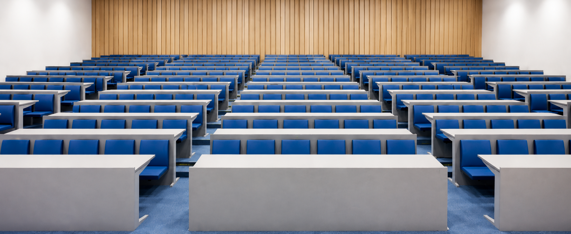 Upholstered Fixed Seat with Rear Writing Surface (Blue) — Lecture Hall Furniture, Zumax