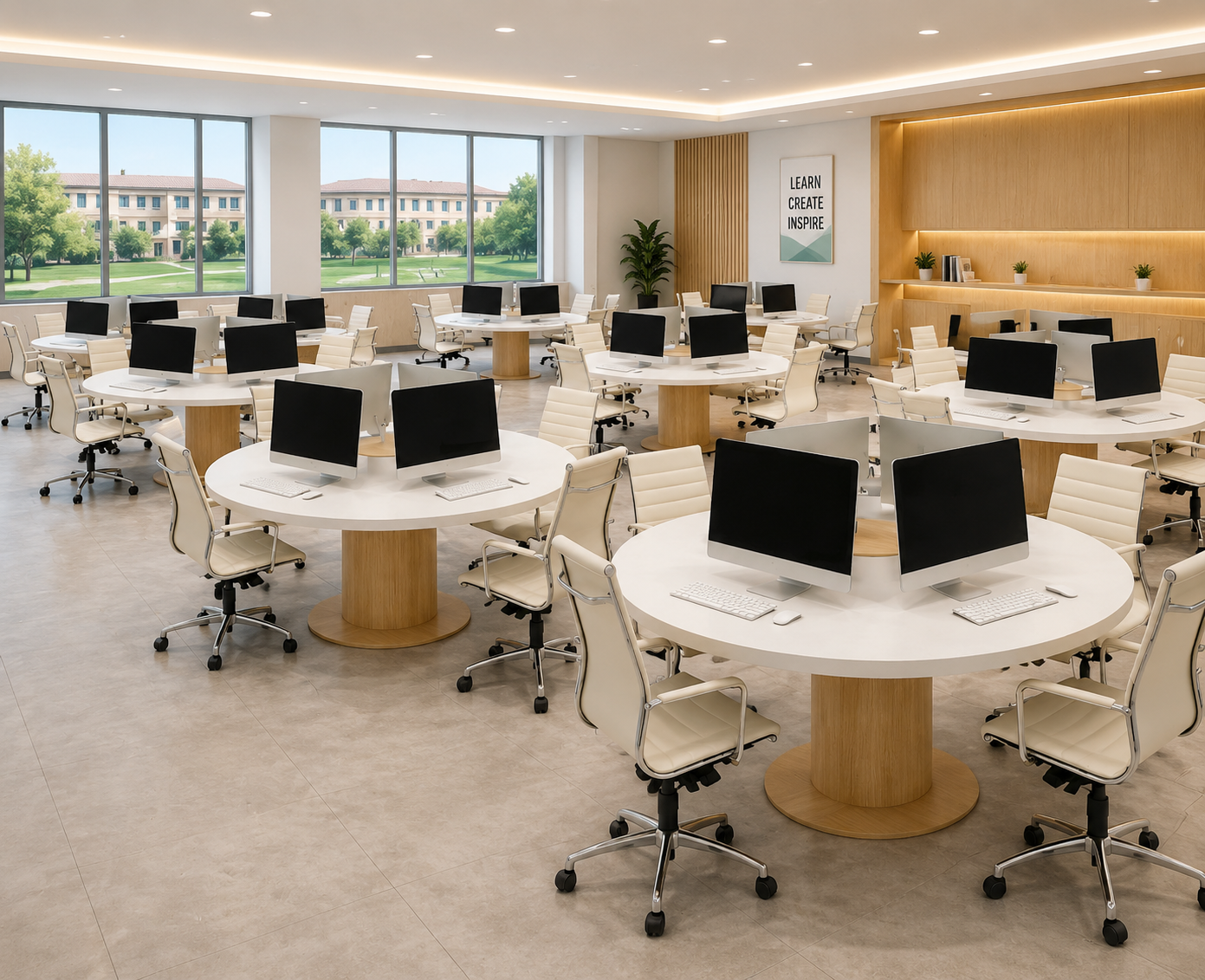  Round Computer Table with Central Pedestal — Computer Lab Furniture, Zumax