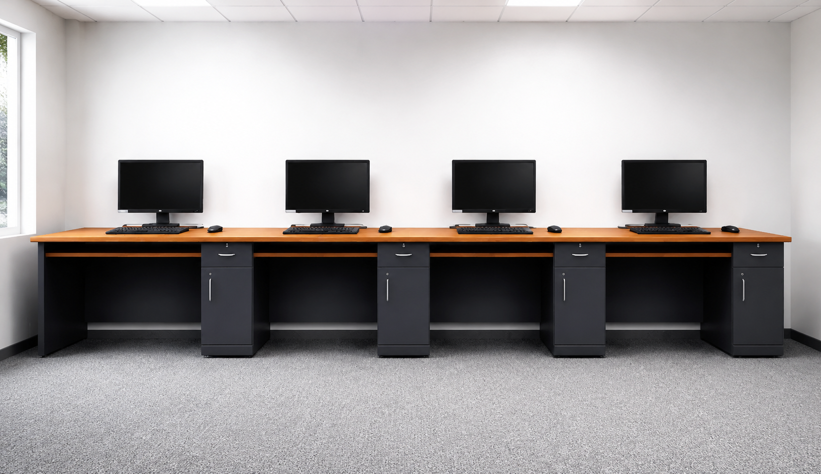  Multi-Seat Computer Workstation (Linear, with CPU Cabinets) — Computer Lab Furniture, Zumax
