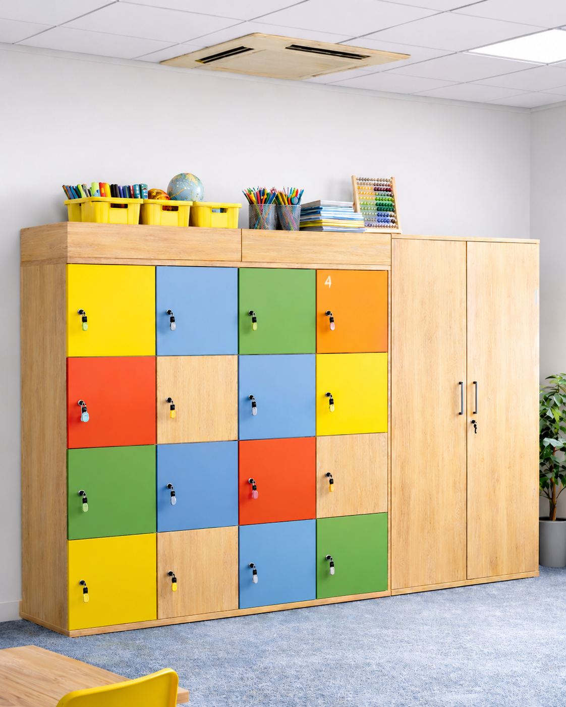 Wooden Multi-Compartment Locker with Coloured Doors — Lockers, Zumax