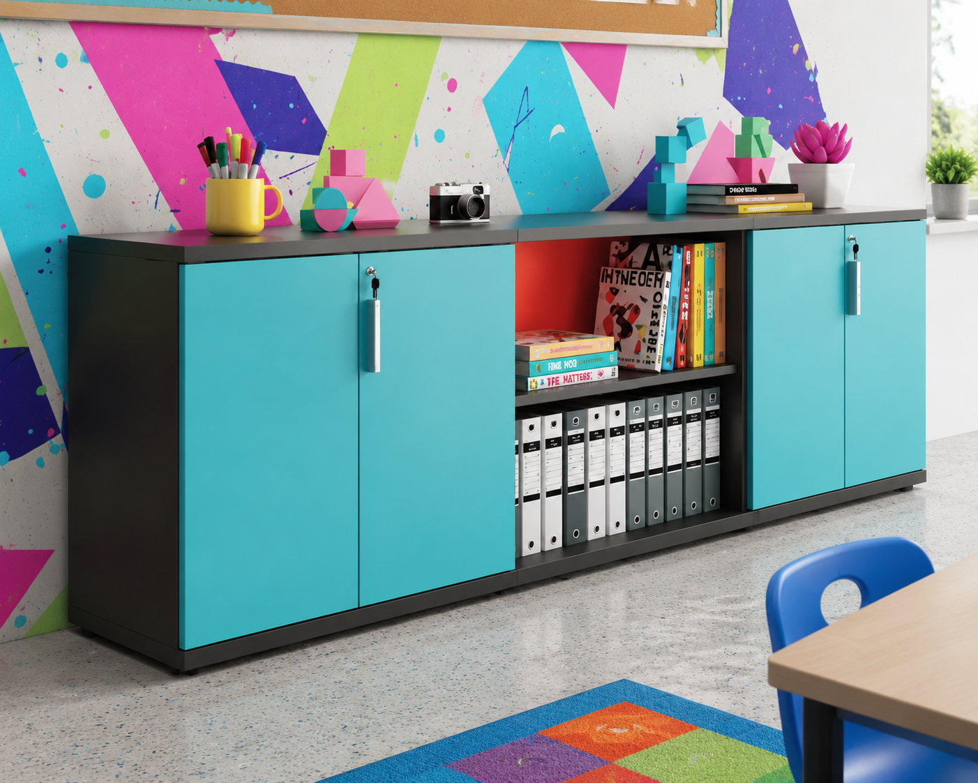 Low Storage Credenza with Coloured Doors — Lockers, Zumax