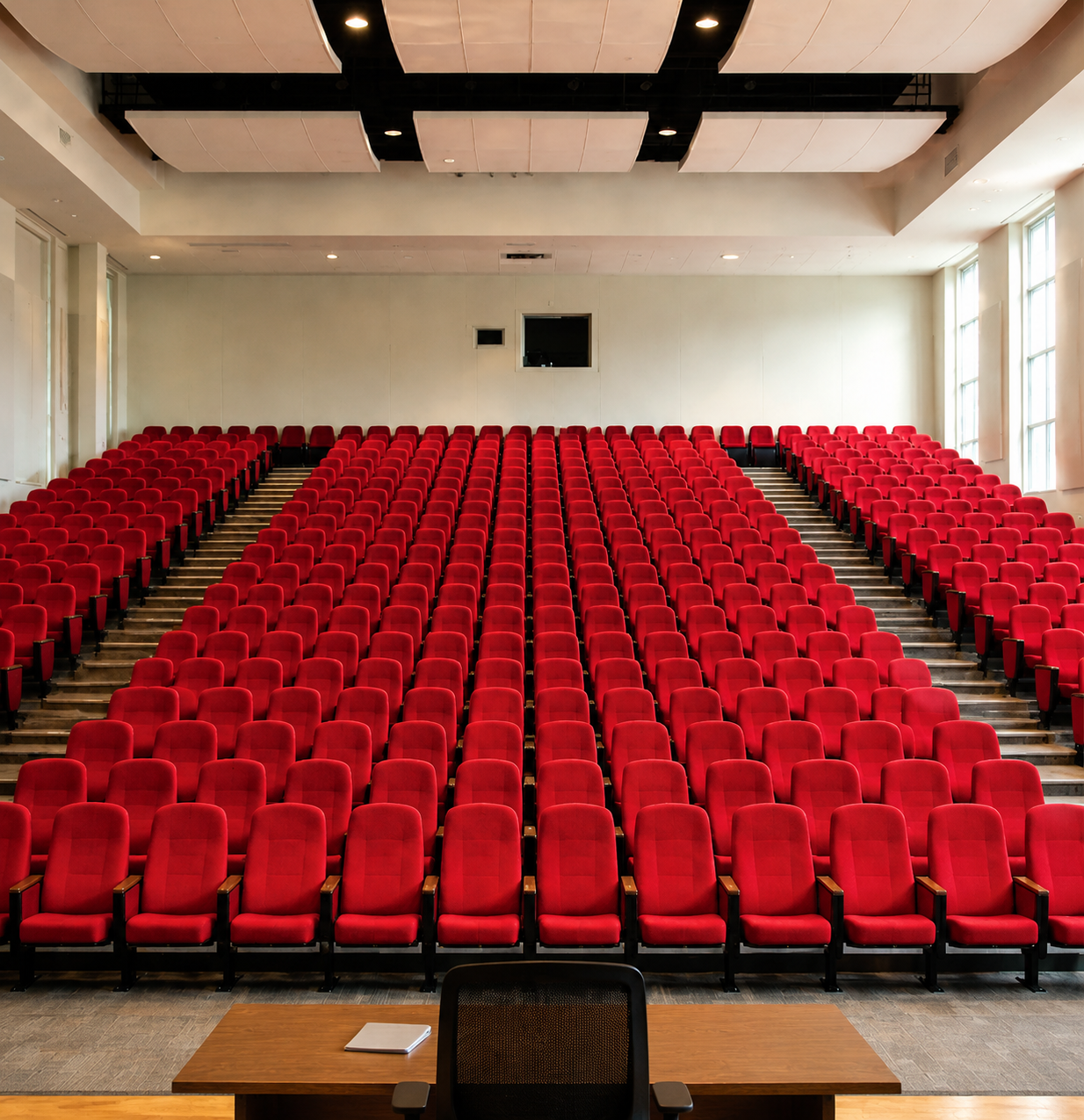 Upholstered Fixed Seat (Red, with Wooden Armrests) — Auditorium Furniture, Zumax