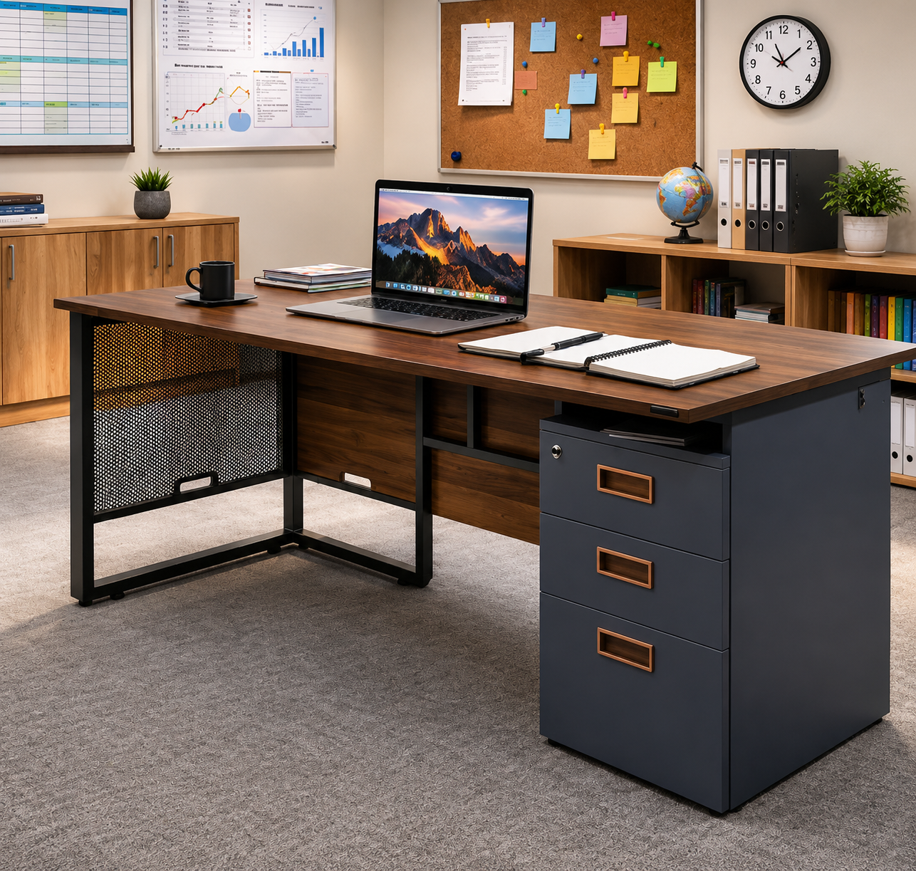 Executive Desk with Metal Frame and Drawer Unit — Teacher Furniture, Zumax